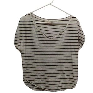 Hollister White And Black Stripes Short Sleeve Relaxed Tee